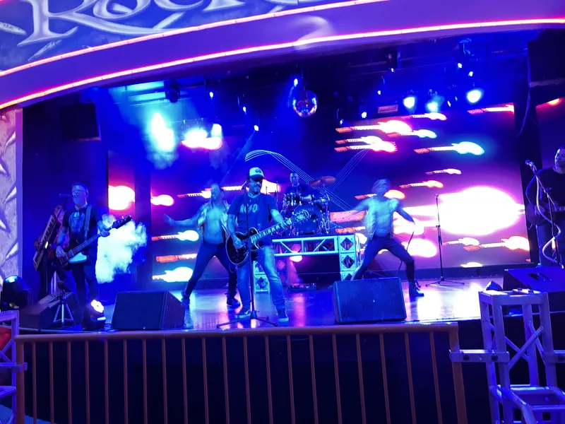 Live band on stage at night at Hard Rock Riviera Maya